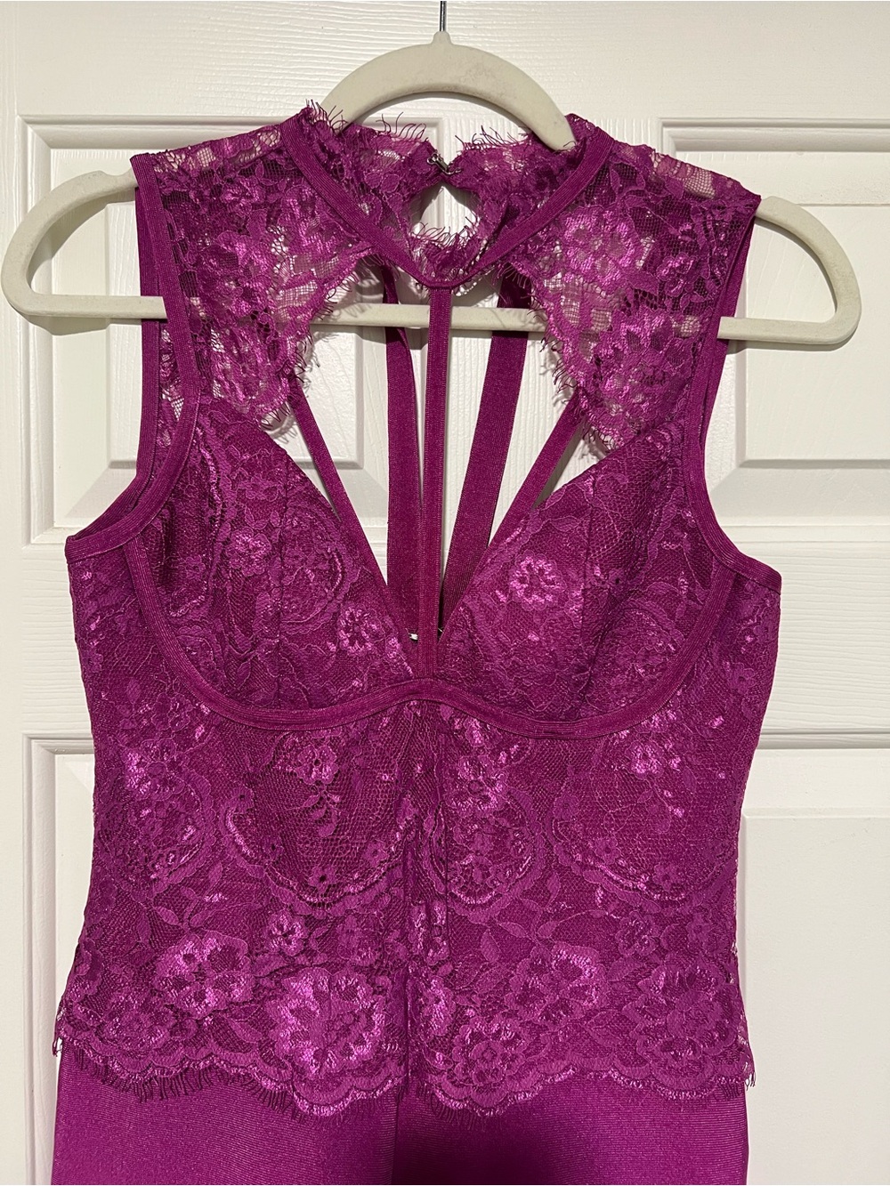 Fashion Nova Lace Bodice Jumpsuit in Magenta